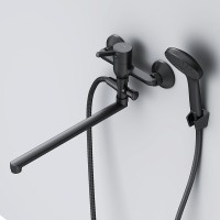 Смеситель Am.Pm X-Joy S F85B90122 для ванны и душа, с длинным изливом, с душевым комплектом, черный матовый