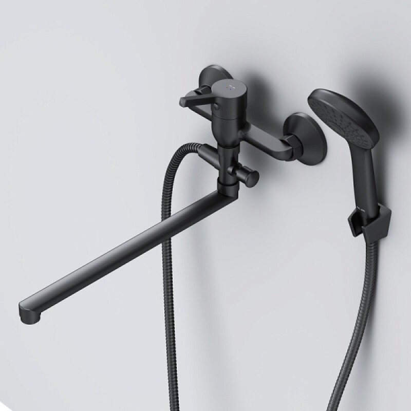 Смеситель Am.Pm X-Joy S F85B90122 для ванны и душа, с длинным изливом, с душевым комплектом, черный матовый