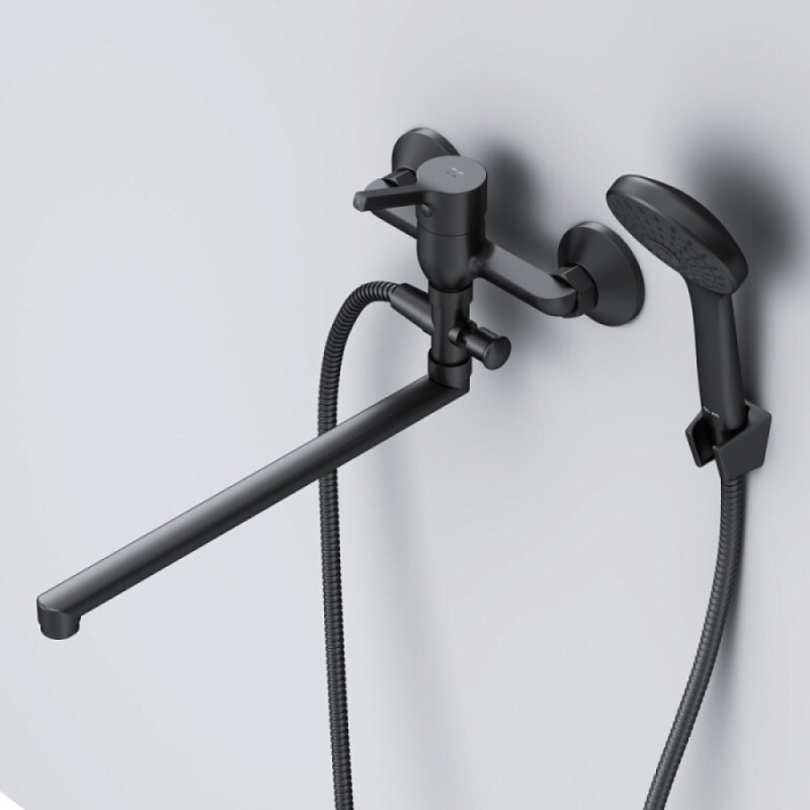 Смеситель Am.Pm X-Joy S F85B90122 для ванны и душа, с длинным изливом, с душевым комплектом, черный матовый