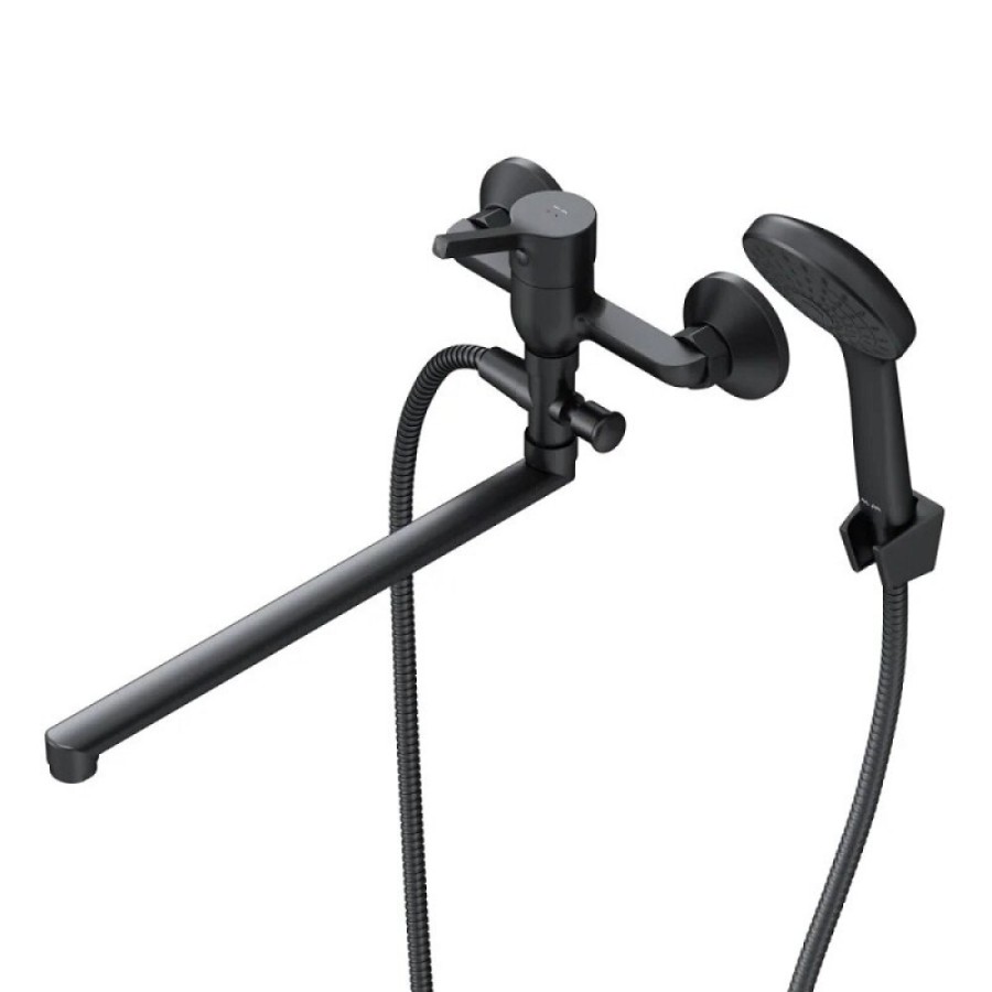 Смеситель Am.Pm X-Joy S F85B90122 для ванны и душа, с длинным изливом, с душевым комплектом, черный матовый