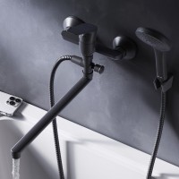 Смеситель Am.Pm Gem F90A90122 для ванны и душа, с длинным изливом, с душевым комплектом, черный матовый