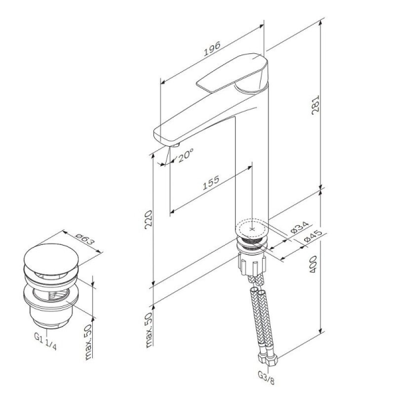 Смеситель для раковины Am.Pm Gem F90E92200, высокий, хром