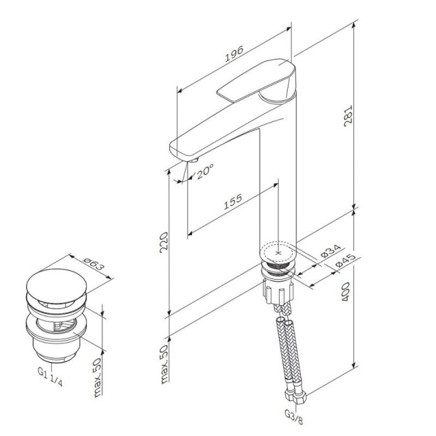 Смеситель для раковины Am.Pm Gem F90E92200, высокий, хром