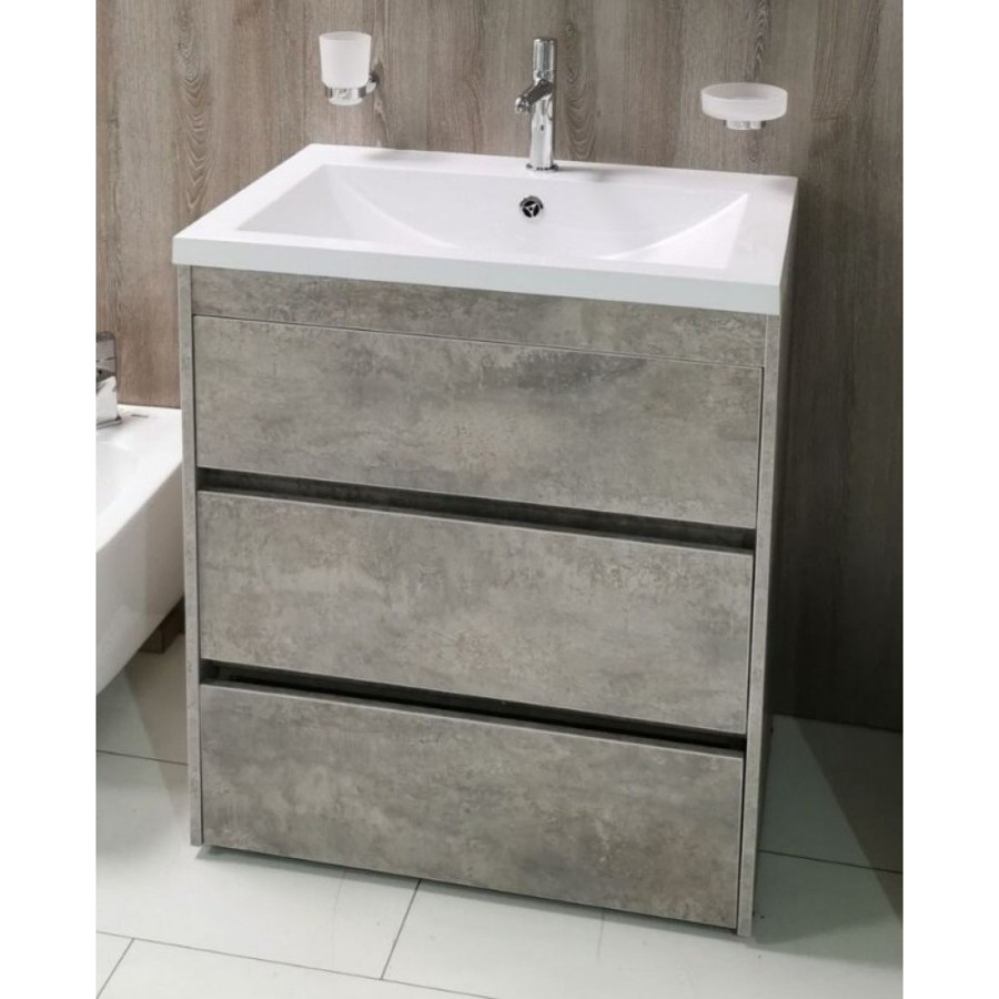 Тумба под раковину Art&Max Family-750-3C-PIA-CV, 75 x 47 x 84.5 см, напольная, со встроенной ступенькой для детей, серый (Cemento Veneto)