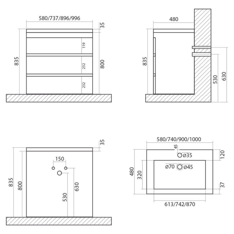 Тумба под раковину Art&Max Family-900-3C-PIA-PS, 90 x 47 x 84.5 см напольная, коричневый (Pino Siberia)