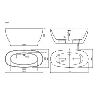 Aкриловая ванна Sancos Oval FB21 отдельностоящая, 170 х 80 см, белый
