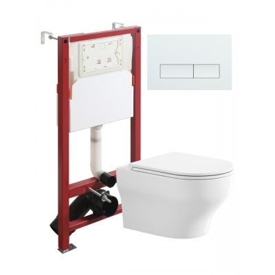 BOND FI18-10+APB288 Унитаз подвесной безободковый Торнадо с инсталляцией, микролифт, кнопка белая