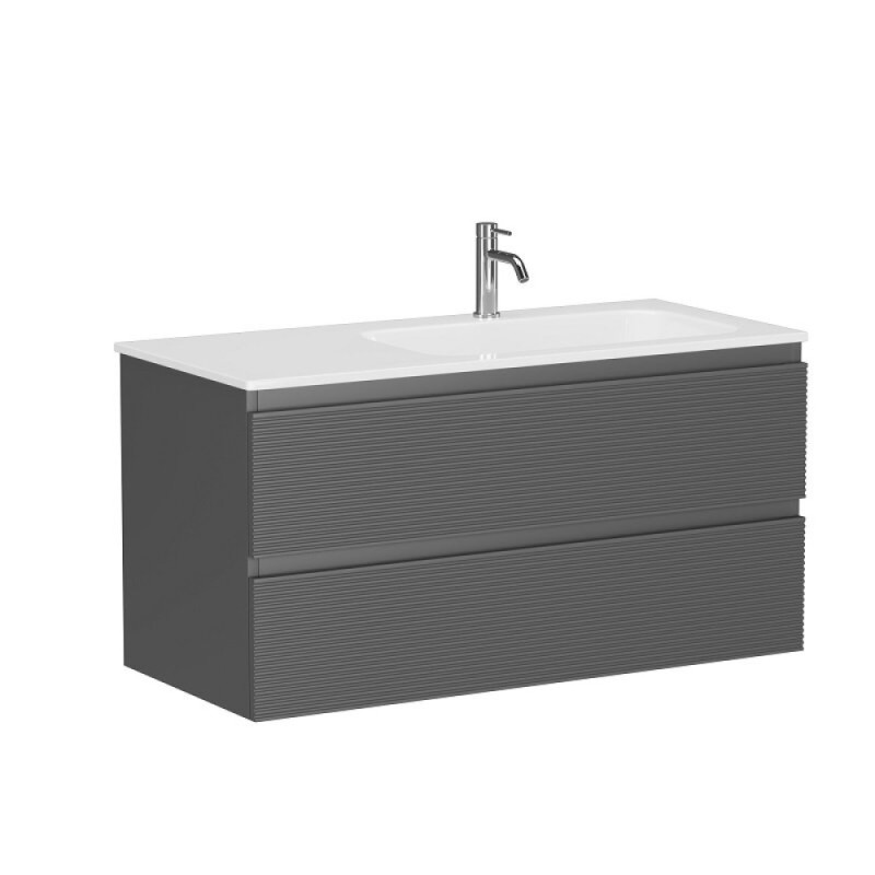 Тумба под раковину Sancos Folk FL100LGS, 100 см, подвесная, с рельефным фасадом, левая, цвет grey soft