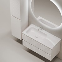 Тумба под раковину Sancos Folk FL100RW, 100 см, подвесная, с рельефным фасадом, правая, цвет bianco