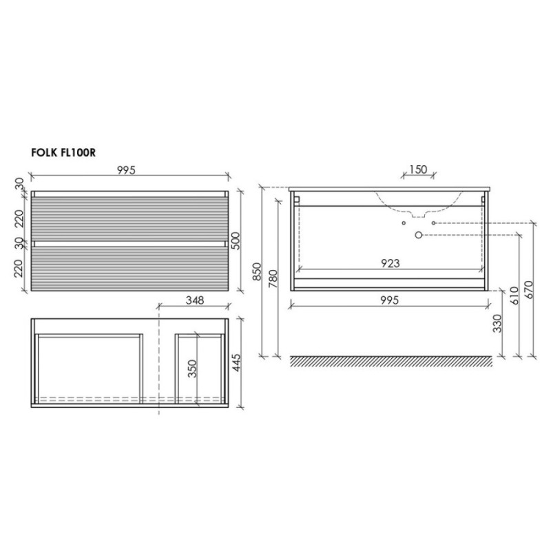 Тумба под раковину Sancos Folk FL100RW, 100 см, подвесная, с рельефным фасадом, правая, цвет bianco