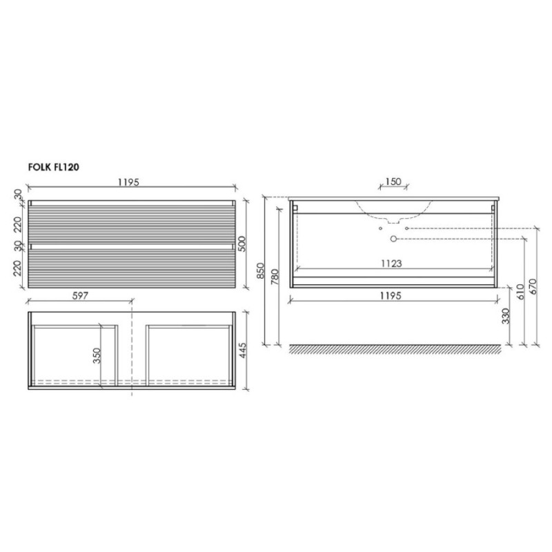 Тумба под раковину Sancos Folk FL120ES, 120 см, подвесная, с рельефным фасадом, цвет ergraut soft