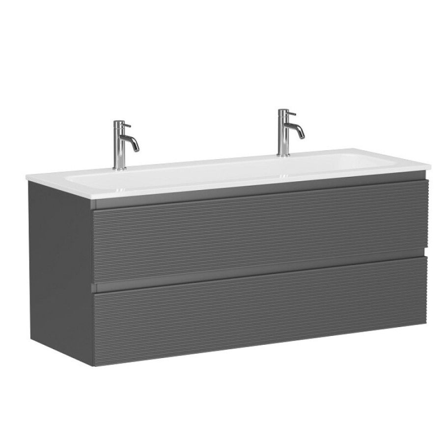 Тумба под раковину Sancos Folk FL120GS, 120 см, подвесная, с рельефным фасадом, цвет grey soft