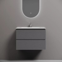 Тумба под раковину Sancos Folk FL70GS, 70 см подвесная, с рельефным фасадом, Grey soft