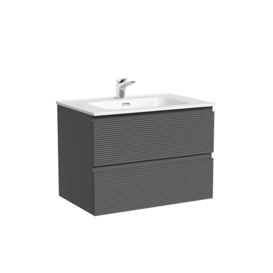 Тумба под раковину Sancos Folk FL70GS, 70 см подвесная, с рельефным фасадом, Grey soft