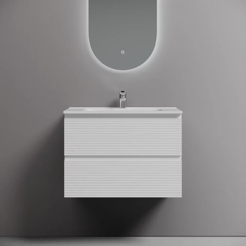 Тумба под раковину Sancos Folk FL70W, 70 см подвесная, с рельефным фасадом, Bianco