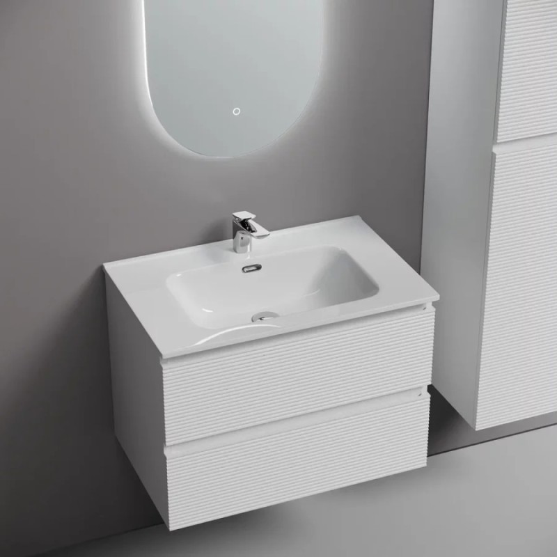 Тумба под раковину Sancos Folk FL70W, 70 см подвесная, с рельефным фасадом, Bianco