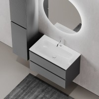 Тумба под раковину Sancos Folk FL80GS, 80 см, подвесная, с рельефным фасадом, цвет grey soft