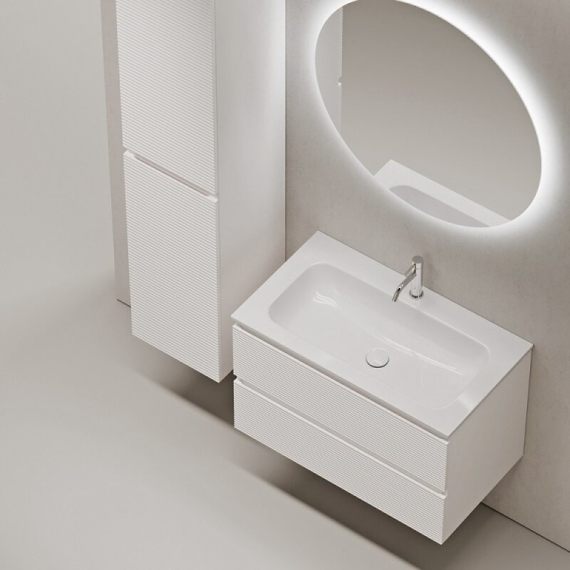Тумба под раковину Sancos Folk FL80W, 80 см, подвесная, с рельефным фасадом, цвет bianco