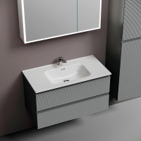 Тумба под раковину Sancos Folk FL90ES, 90 см подвесная, с рельефным фасадом, Ergraut soft