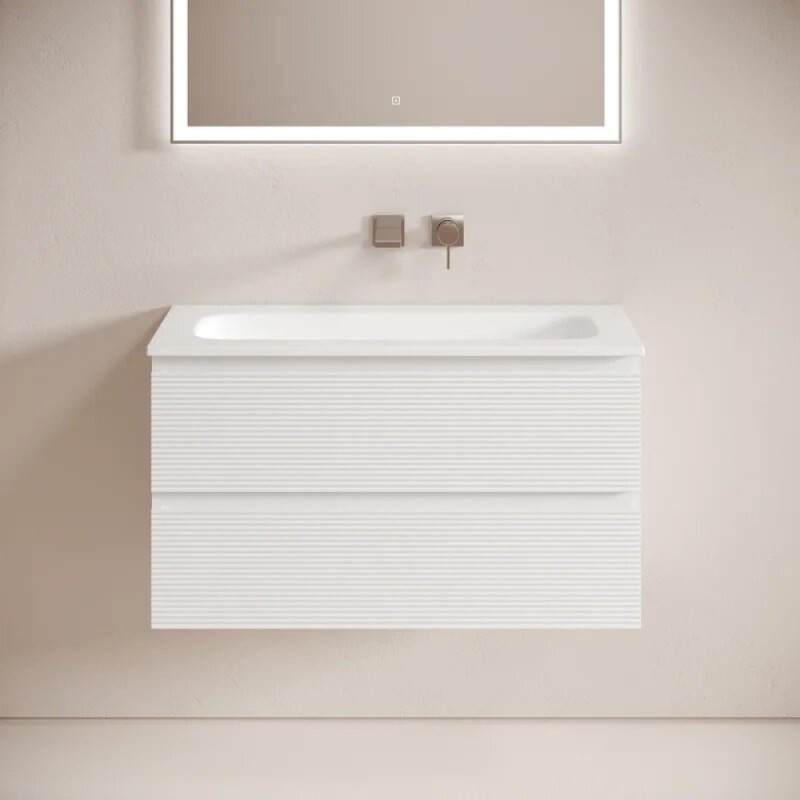 Тумба под раковину Sancos Folk FL90W, 90 см подвесная, с рельефным фасадом, Bianco