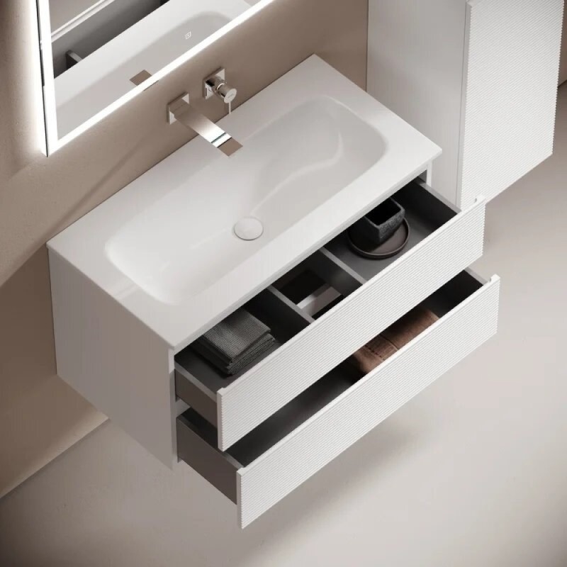 Тумба под раковину Sancos Folk FL90W, 90 см подвесная, с рельефным фасадом, Bianco