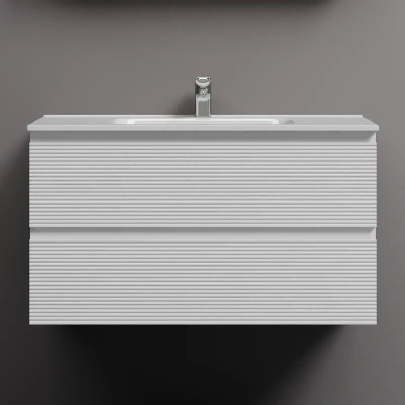 Тумба под раковину Sancos Folk FL90W, 90 см подвесная, с рельефным фасадом, Bianco