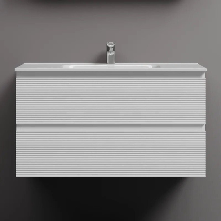 Тумба под раковину Sancos Folk FL90W, 90 см подвесная, с рельефным фасадом, Bianco