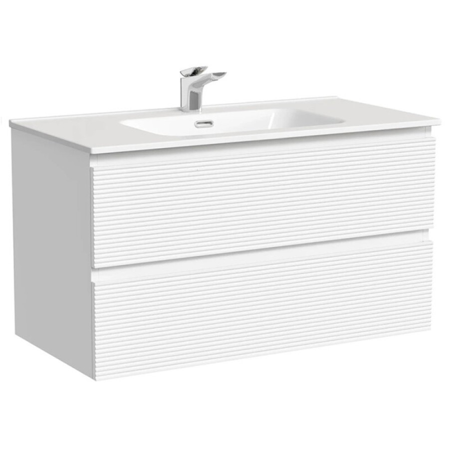 Тумба под раковину Sancos Folk FL90W, 90 см подвесная, с рельефным фасадом, Bianco