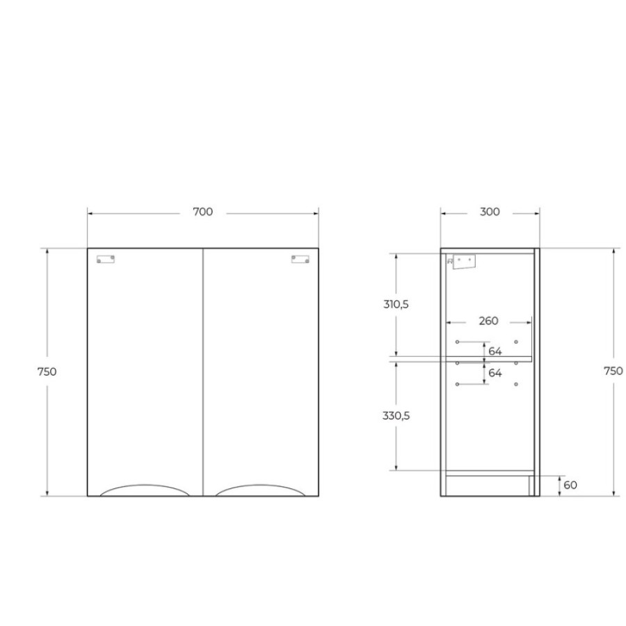 Шкаф BelBagno Fly-Marino 70, подвесной, цвет Rovere Moro, Fly-Marino-700-2A-SC-RW-P