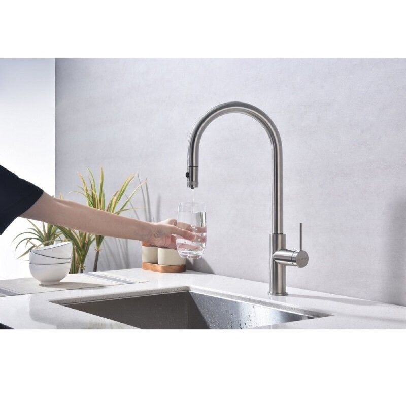Смеситель для кухонной мойки Paulmark Galant Ga213077-BS, с подключением к фильтру, нержавеющая сталь