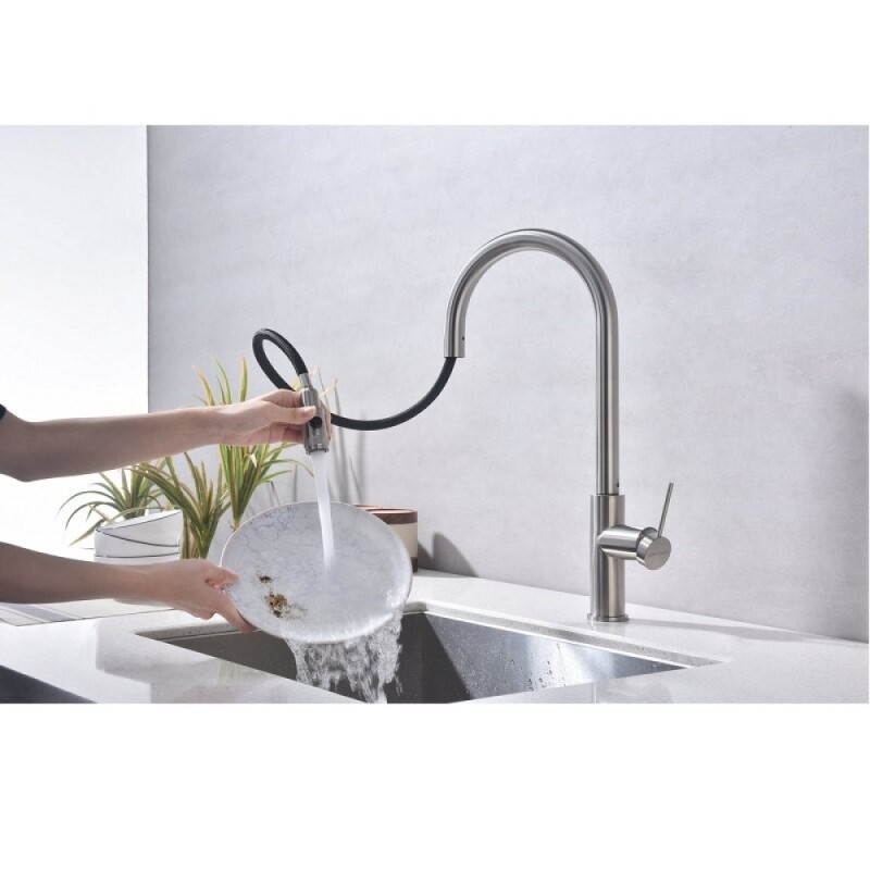 Смеситель для кухонной мойки Paulmark Galant Ga213077-BS, с подключением к фильтру, нержавеющая сталь