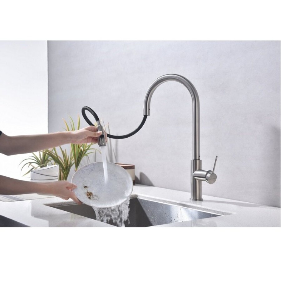 Смеситель для кухонной мойки Paulmark Galant Ga213077-BS, с подключением к фильтру, нержавеющая сталь