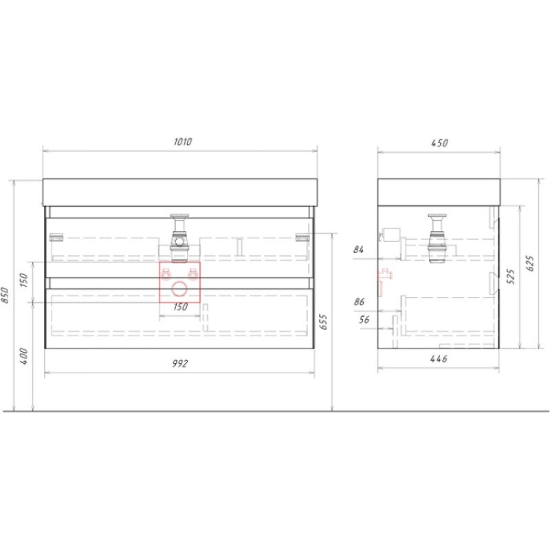 Тумба под раковину Aqwella Geometria GE01102GRM, 100 см, подвесная, цвет серый
