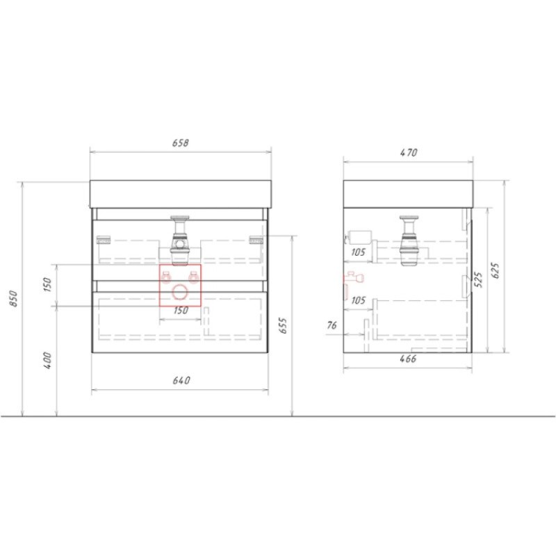 Тумба под раковину Aqwella Geometria GE01652WM, 65 см, подвесная, цвет белый
