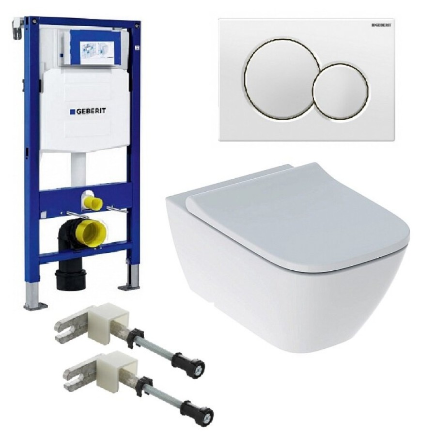 Инсталляция Geberit Duofix с унитазом Smyle Square, сиденье микролифт клавиша Sigma 01 белая, комплект креплений, GEB30011500683