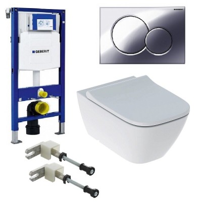 Инсталляция Geberit Duofix с унитазом Smyle Square, сиденье микролифт клавиша Sigma 01 хром глянец, комплект креплений, GEB30021500683