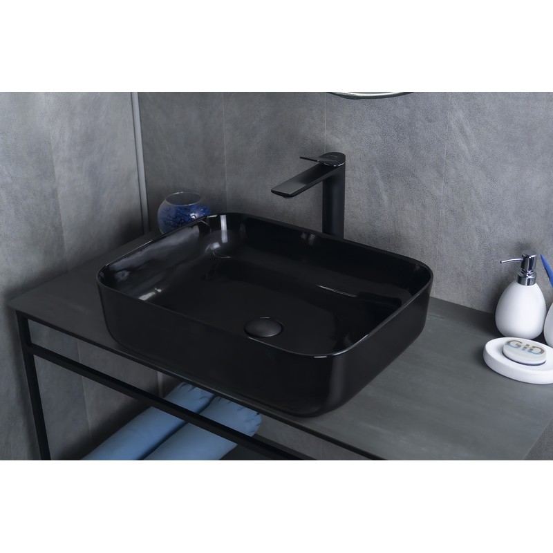 Раковина Gid BL1304 53351 накладная черная глянцевая 50x39x13