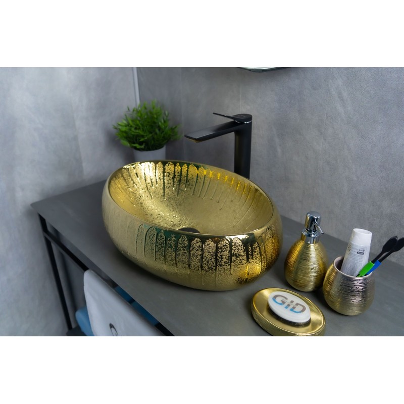 Раковина Gid 9030g 52234 накладная золотая 48x34x15