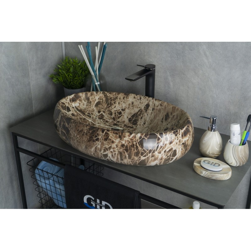 Раковина Gid Mnc168 54409 накладная под камень глянцевая 60x41x15