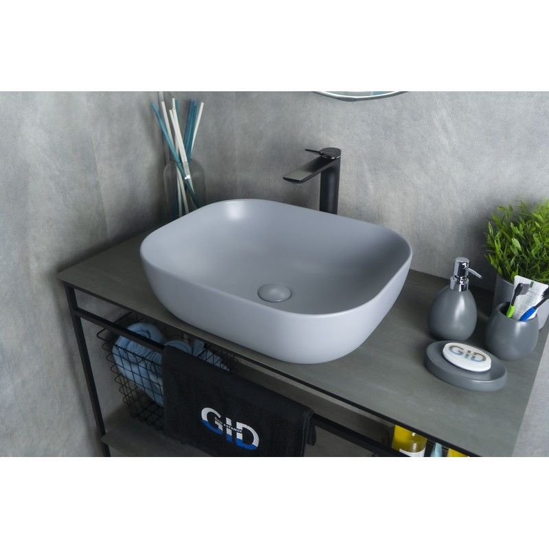 Раковина Gid Gm1302 53336 накладная серая матовая 50x40x14