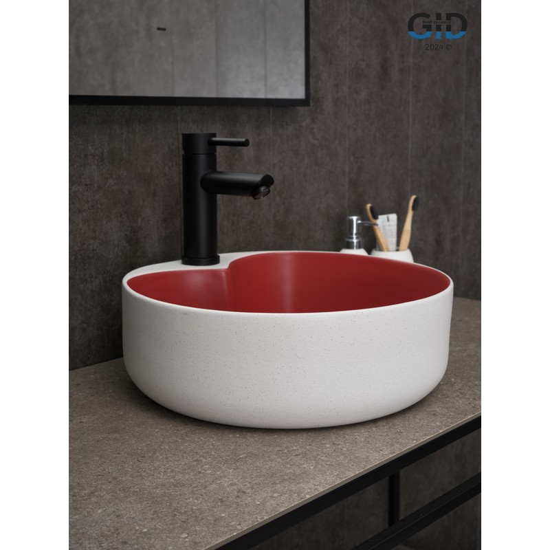 Раковина Gid N9013LS 52237 накладная красная матовая / белый графит 40x40x13