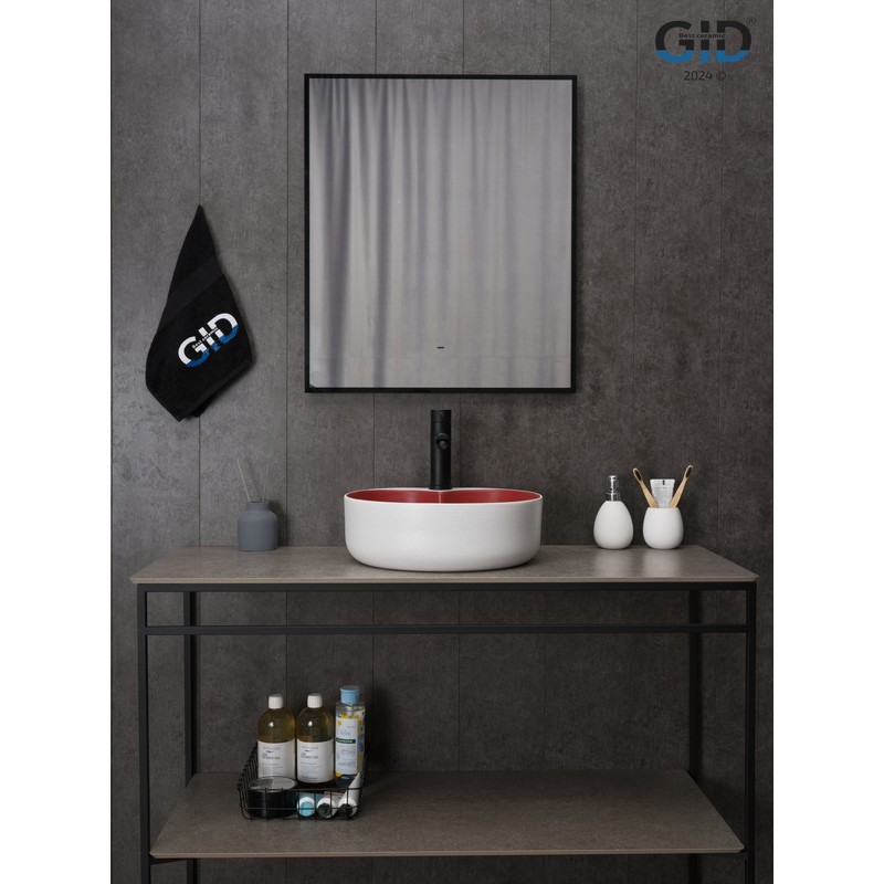 Раковина Gid N9013LS 52237 накладная красная матовая / белый графит 40x40x13