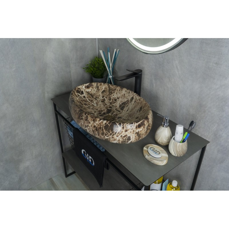 Раковина Gid Mnc168 54409 накладная под камень глянцевая 60x41x15