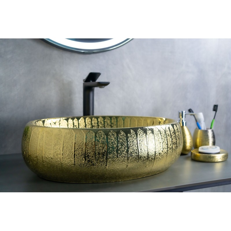 Раковина Gid 9030g 52234 накладная золотая 48x34x15