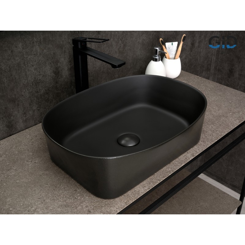 Раковина Gid N9028bg 53380 накладная черная графит 53x36x14