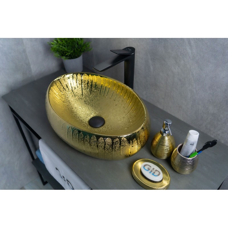 Раковина Gid 9030g 52234 накладная золотая 48x34x15