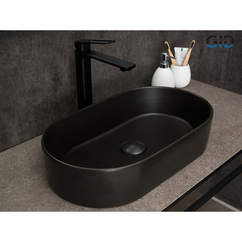 Раковина Gid N9020bg 53379 накладная черная  графит 52.5x30.5x11.5