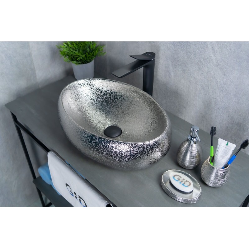 Раковина Gid 9030s 52235 накладная хром 48x34x15