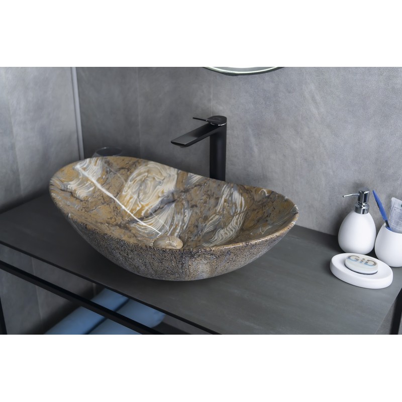 Раковина Gid Mnc811T 54477 накладная под камень глянцевая 61x37x15