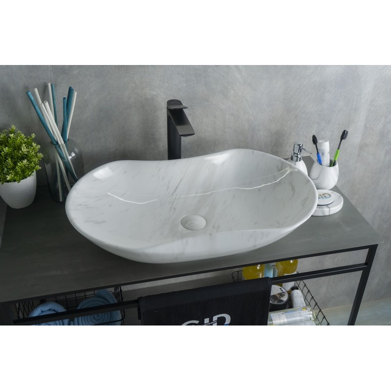 Раковина Gid Mnc503H012 54464 накладная под камень глянцевая 66.5x41x12